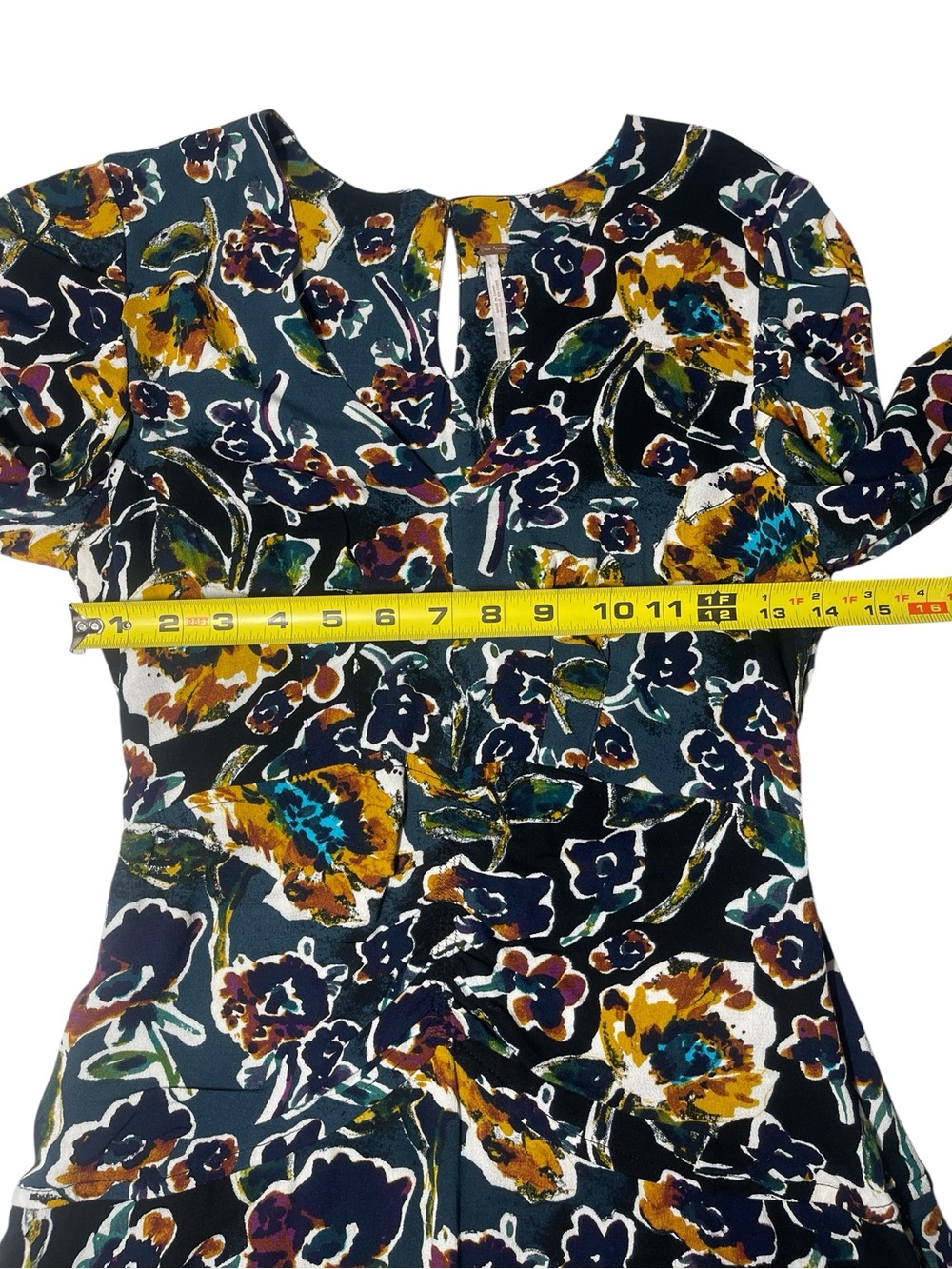 Free People Glow Up Navy Floral Short Sleeve Mini Dress sz 4 - Picture 5 of 8
